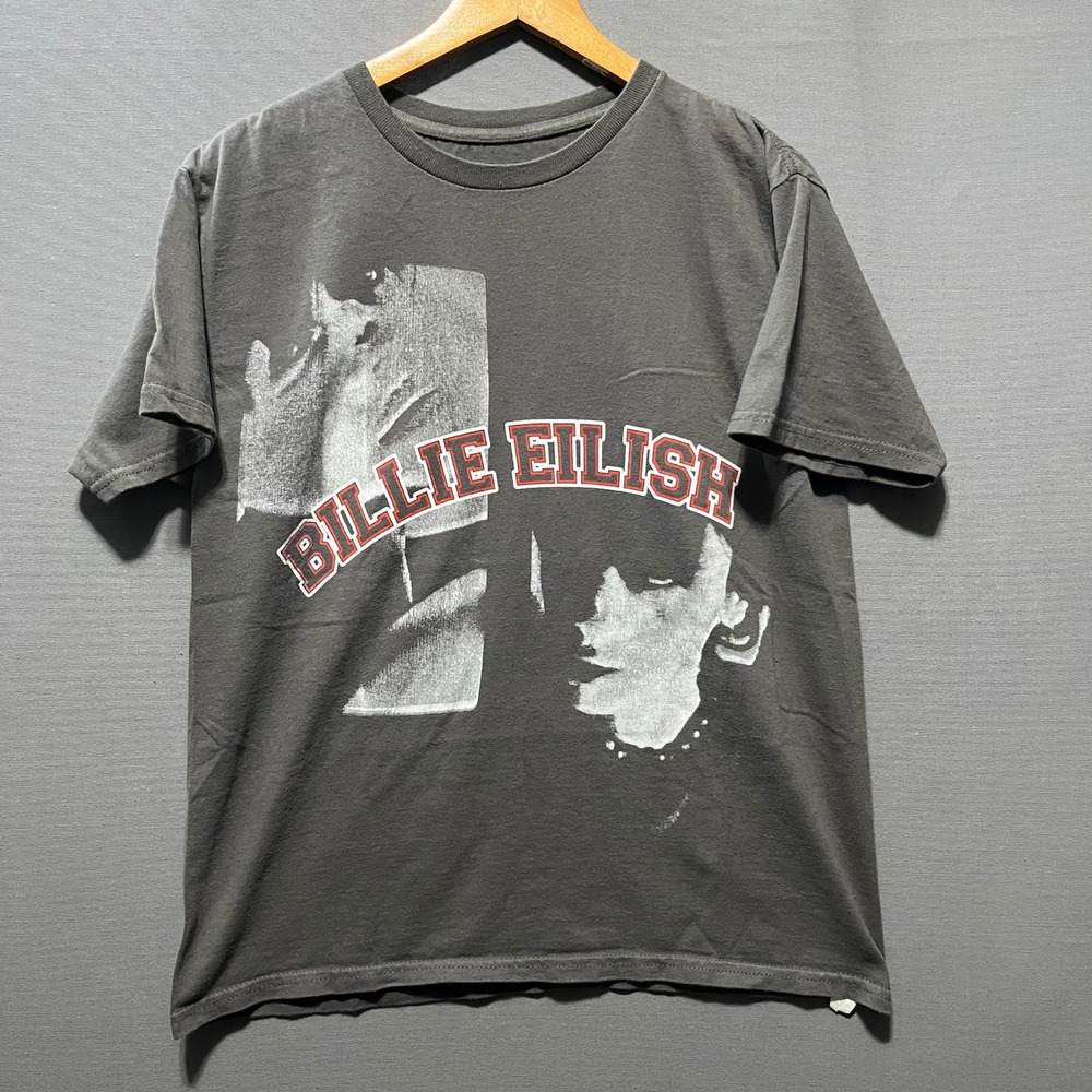 Billie Eilish Graphic T-Shirt Mens Small Gray Short Sleeve Portrait Concert Tee